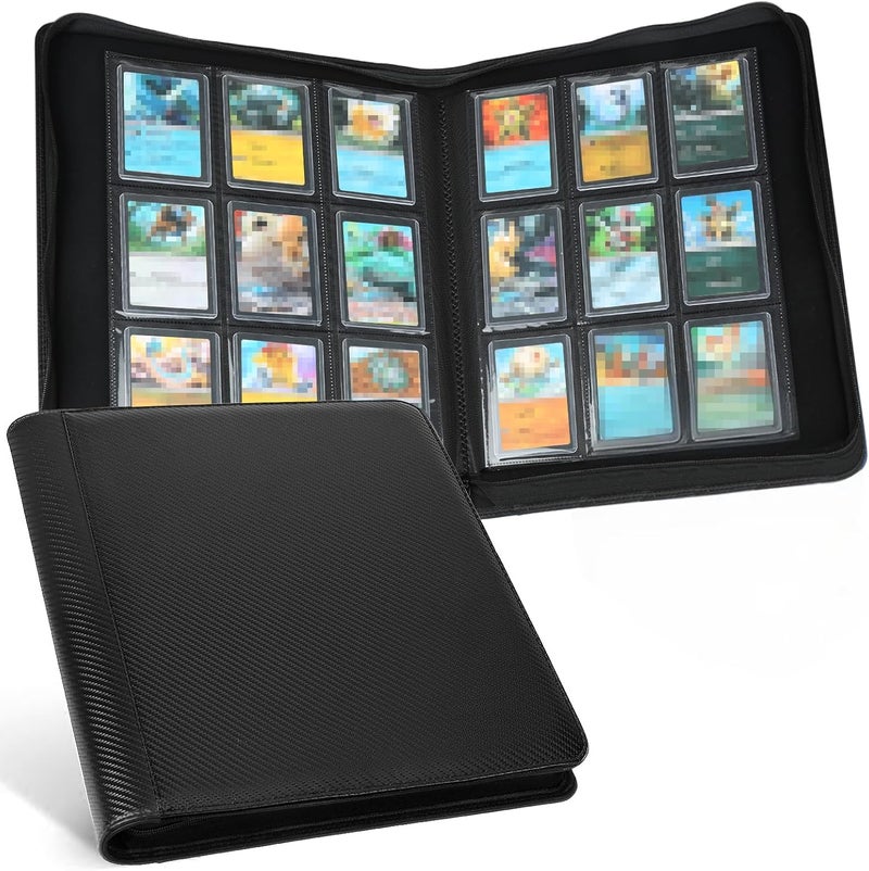 GERMUN Toploader Binder, Holds 288 Toploaders, 9 Pocket Top Loader Binders with Sleeves for 3 x 4'' Toploaders, Double-Sided Pocket Top Loader Storage Binder, Trading Card Binder - Carton Black - Image 1